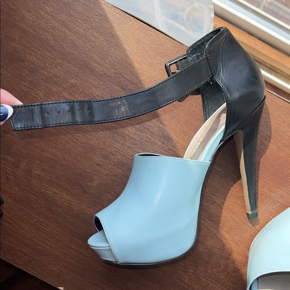 Aldo Black and Light Blue Peep Toe Heels - Picture 7 of 12